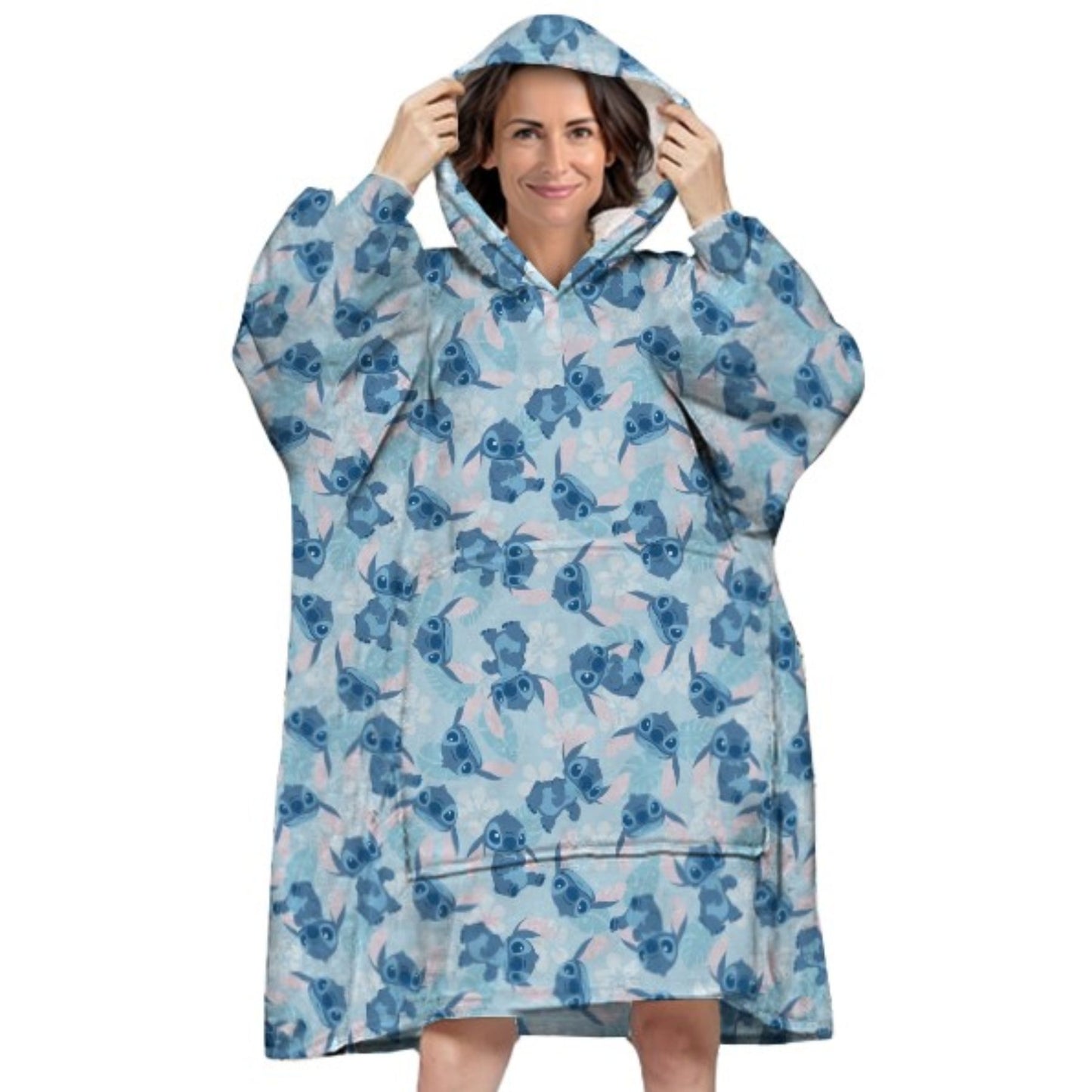 Hoodie odeja z rokavi za odrasle Stitch modra | Shopacita