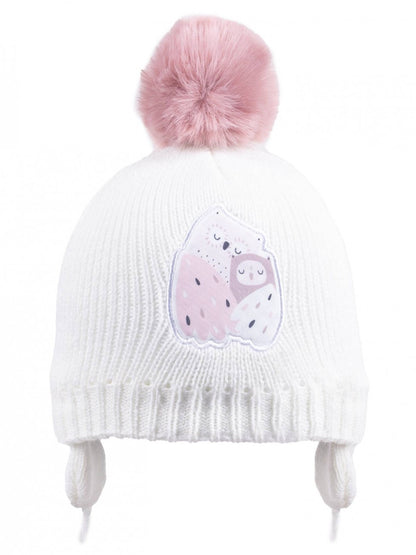 Otroška zimska kapa s cofom za dojenčke Sleeping Owls, bela, 3-12 mes | Shopacita