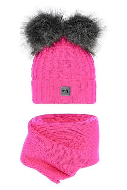 Otroška zimska kapa z dvema cofoma s šalom za punce Zenda, 2-16 let | Shopacita